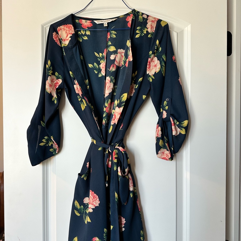 Cupcakes & Cashmere Floral Navy Blue Romper
